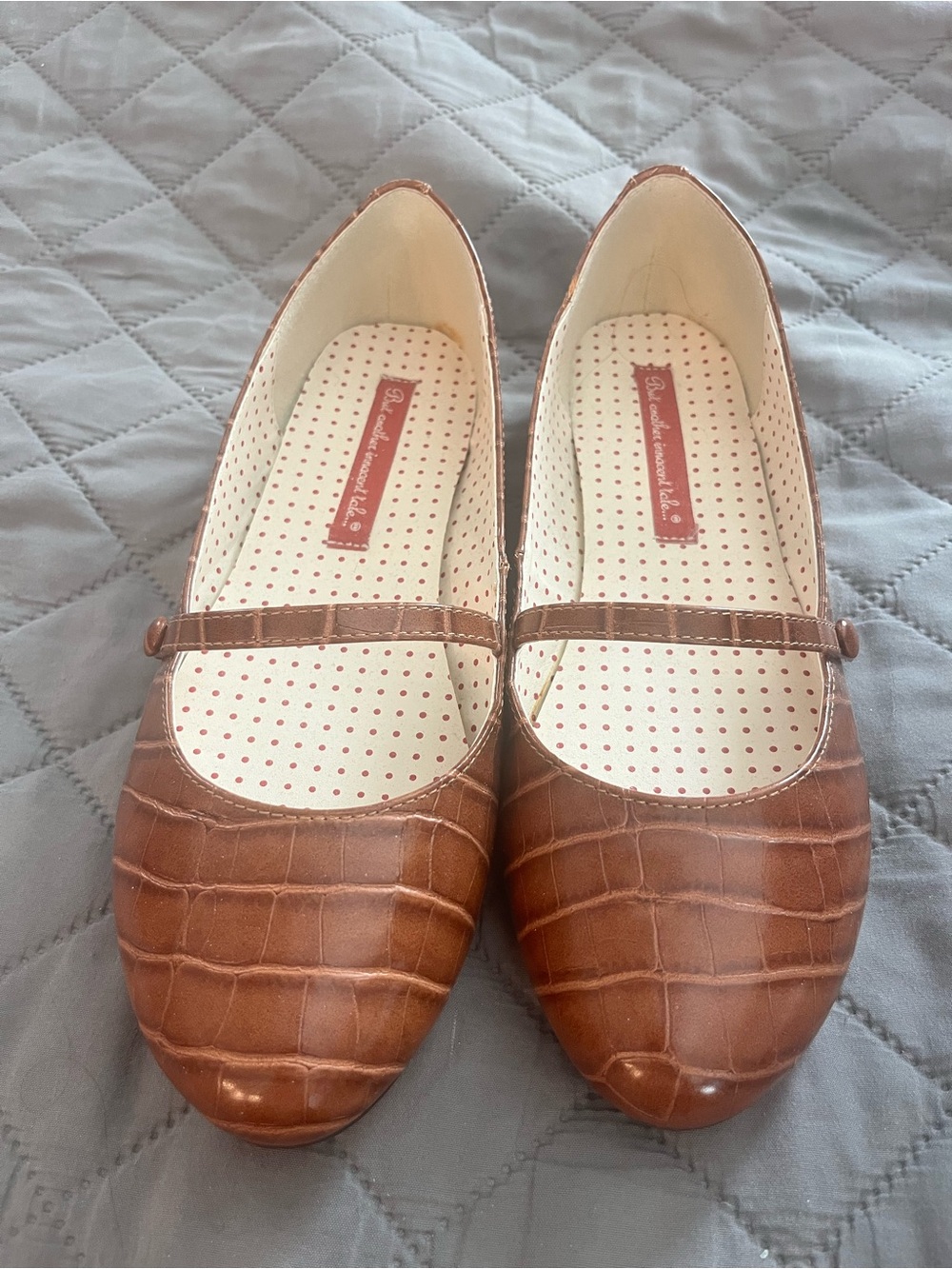 Like new Croc-Effect Mary Jane Flats in Brown